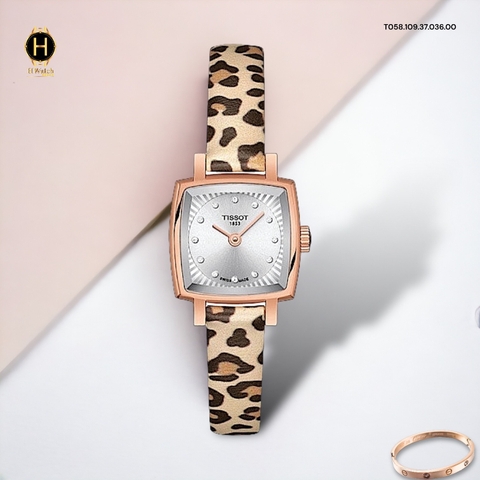 Đồng Hồ Nữ Tissot Quartz T058.109.37.036.00 Lovely Square Set Dây Da Thép Vàng Hồng Mặt Trắng
