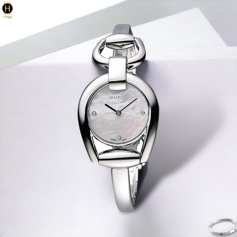 Đồng Hồ Nữ Gucci Quartz YA139506 Horsebit Dây Thép Mặt Trắng