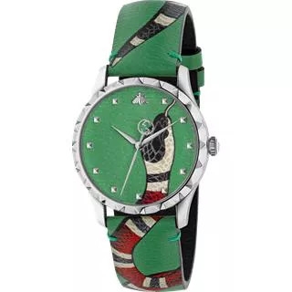Đồng Hồ Unisex Gucci Quartz YA1264081 Dây Da Vỏ Trắng Mặt Xanh Lá