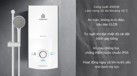 Máy nước nóng trực tiếp Ariston 4500W AURES PREMIUM 4.5P PEARL