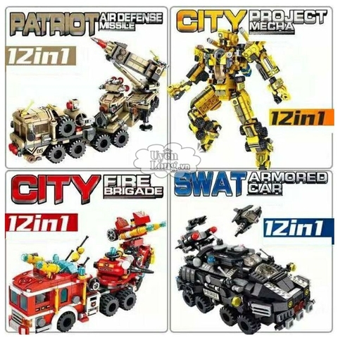 Bộ Lắp Ghép 12in1 Theo Chủ Đề Cứu Hỏa, Công Trình, Cảnh Sát, Quân Sự, Hành Động