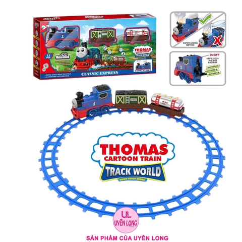 Đồ Chơi Tàu Hỏa Đường Ray Thomas 3 Toa 2055-7, Đèn Nhạc, Âm Thanh, Khói Mô Phỏng, Đường Ray To Dễ Lắp, Màu Sắc Rất Đẹp