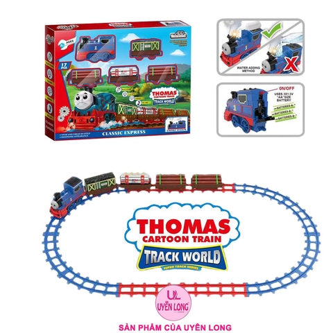 Đồ Chơi Tàu Hỏa Đường Ray Thomas 5 Toa 2055-5, Đèn Nhạc, Âm Thanh, Khói Mô Phỏng, Đường Ray To Dễ Lắp Ráp