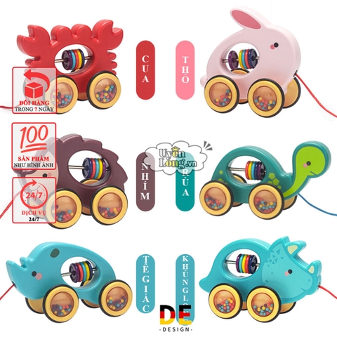 Xe Tập Đi Dây Kéo Xúc Xắc Hình Thú Siêu Nghộ Nghĩnh Cho Bé (Tiêu Chuẩn Châu Âu, Cao Cấp)