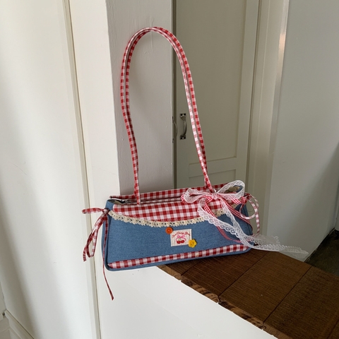 Túi Đeo Vai Xách Tay Phối Bò Kẻ Caro Đỏ -  tt250645