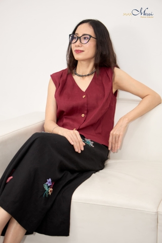 MaxMessi - Chân váy thêu thủ công lưng thun sau