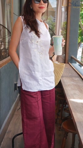 Áo linen xẻ thêu tay LYS MaxMessi