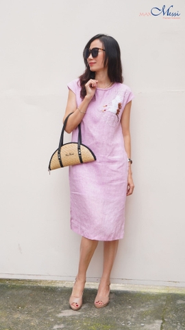 Đầm linen thêu tay HẠC TRẮNG MaxMessi Premium Collection