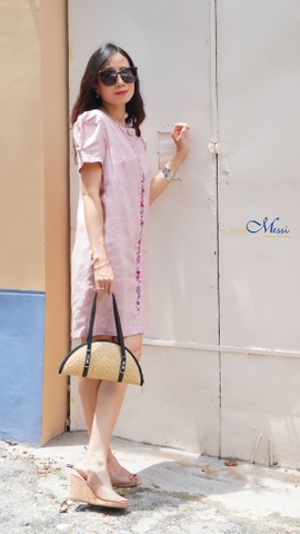 Đầm linen thêu nút  BUTTON new- MaxMessi