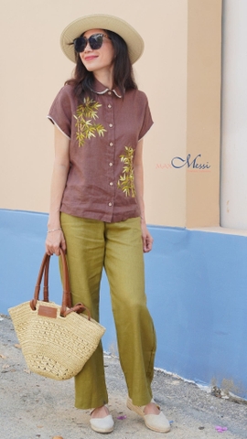 Áo top linen vai đỗ viền ren LUA MaxMessi