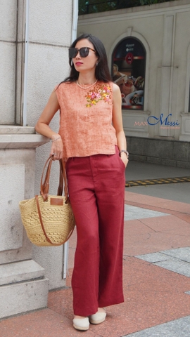 Áo East thêu vai linen loang