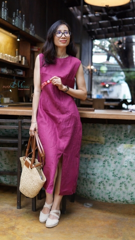 Đầm linen phối eo thêu tay thủ công LOGI MaxMessi