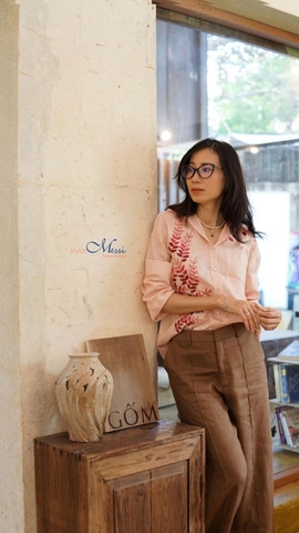 Sơ mi linen thêu lá chùm VENICE MaxMessi