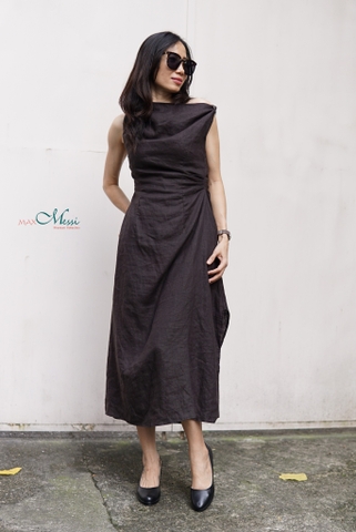 Đầm linen xếp vai trễ Maryl