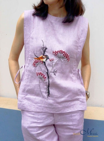 A205 Áo top linen cột dây bên hông thêu tay STIVIE - MaxMessi