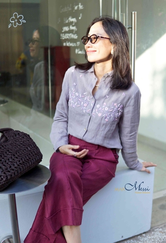 A312 Áo sơ mi  LUCIO linen pháp thêu tay thủ công
