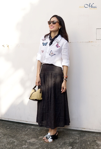 A310 Áo sơ mi Angelie linen thêu bướm