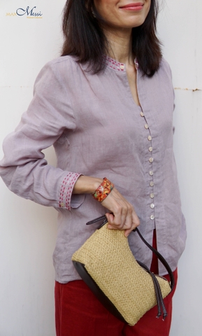 A400 Sơ mi GABRIEL cổ trụ đột chỉ linen châu âu