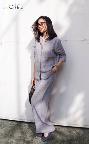 T89 Quần linen pháp xếp ly đôi