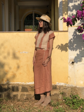 MaxMessi -  VINCI Chân váy phối nút bọc linen cao cấp