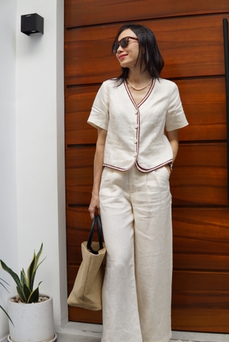 A251 Áo linen tay cộc phối viền AGNES