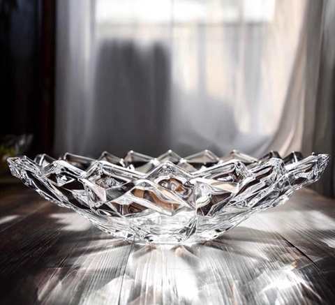 ĐĨA ĐỰNG HOA QUẢ PHA LÊ THUỶ TINH 33 x 9 CM