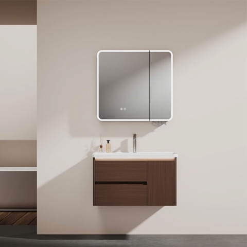 Bộ Tủ Chậu Lavabo PVC Vân Gỗ TC-017A Wood Cao Cấp