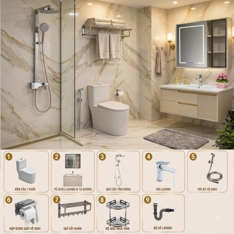 Combo Thiết Bị Vệ Sinh Nhà Tắm RG806 Cao Cấp – Trọn Bộ Sang Trọng