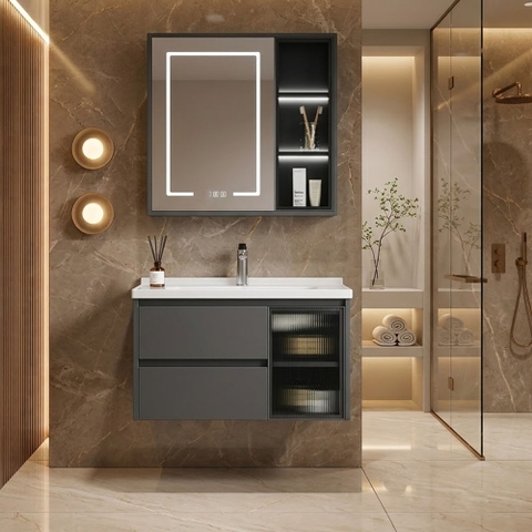 Bộ Tủ Chậu Lavabo 702 Màu Ghi – Nhựa PVC Nguyên Sinh Cao Cấp, Chống Nước, Bền Đẹp
