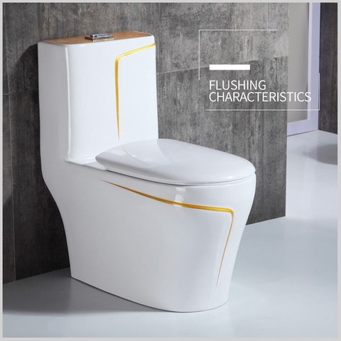 Bồn Cầu 1 Khối R35-4 Viền Vàng