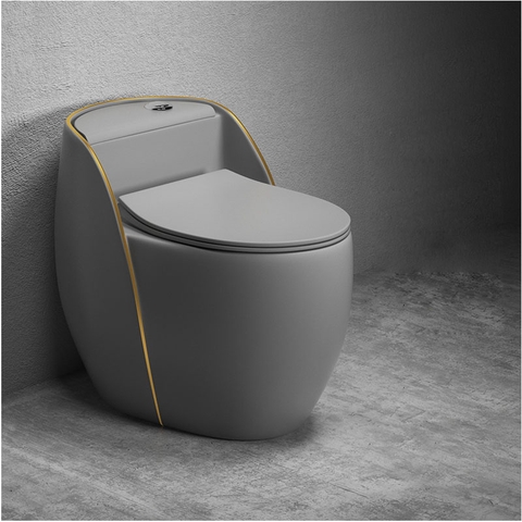 Bồn Cầu Trứng CR 6645-11 Màu Xám Viền Vàng – Men Nano Chống Bám, Xả Mạnh