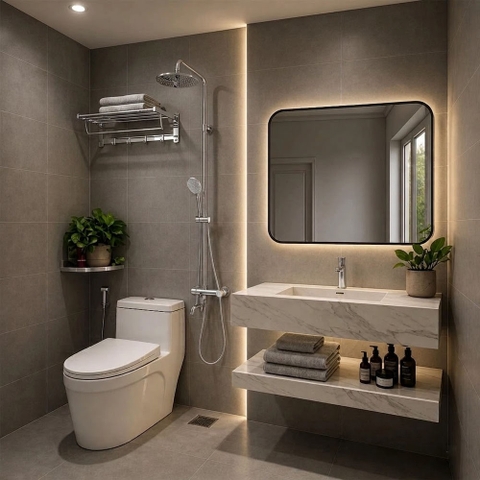 Combo Thiết Bị Vệ Sinh Nhà Tắm KB305 Cao Cấp - Trọn Bộ 8 Món Chính Hãng