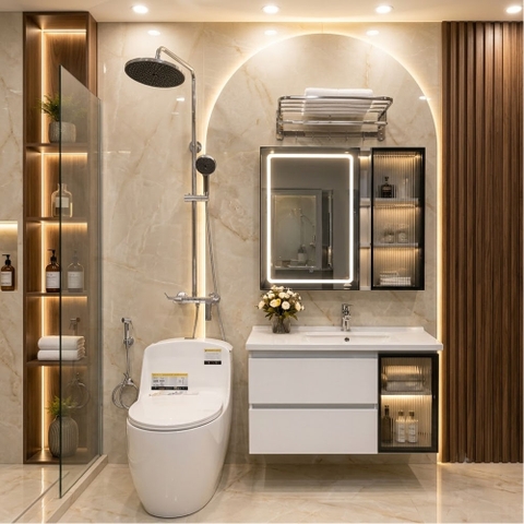 Combo Thiết Bị Vệ Sinh Phòng Tắm CB022 Cao Cấp - Trọn Bộ 8 Món Chính Hãng