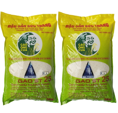 Bao 25 kg Gạo Thơm ST25 đặc sản sóc Trăng túi 5kg / Combo 2 túi Gạo ST25 lúa tôm túi 5kg