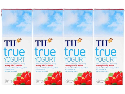 Sữa chua uống TH TRUE YOGURT dâu hộp 180ml lốc 4