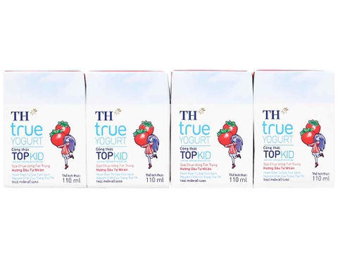 Sữa chua uống TH TRUE YOGURT TOP KID dâu hộp 110ml lốc 4