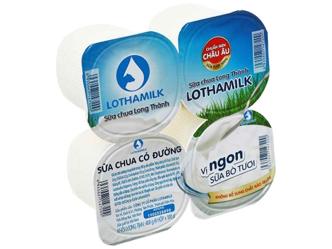 Sữa chua ăn LONG THÀNH LOTHAMILK có đường hộp 100g lốc 4