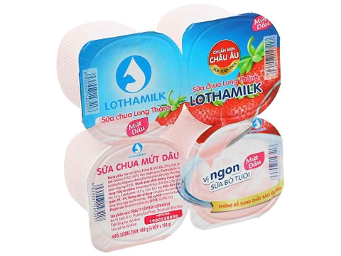 Sữa chua ăn LONG THÀNH LOTHAMILK dâu hộp 100g lốc 4