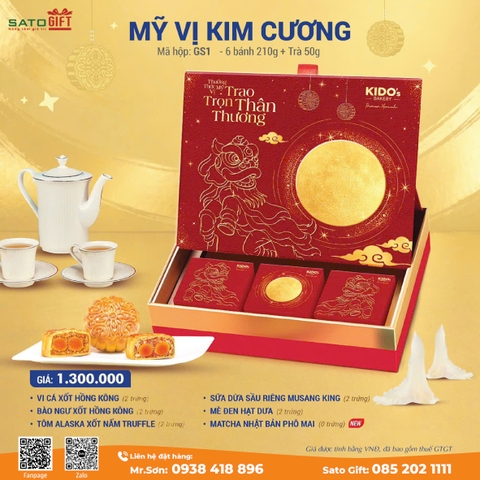 Bánh Trung Thu KIDO's Bakery - Combo Mỹ vị Kim Cương (6 bánh 210g + Trà 50g)