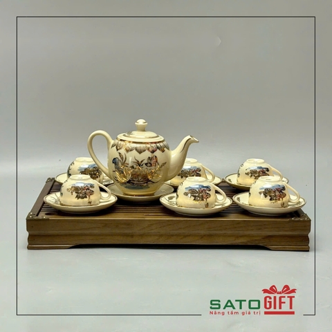 Quà tặng VIP - Bộ Ấm Trà Vẽ Vàng Hoa Sen