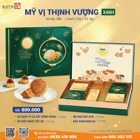 Bánh Trung Thu KIDO's Bakery - Combo Mỹ vị Thịnh Vượng Xanh lá (4 bánh 210g + Trà 30g)