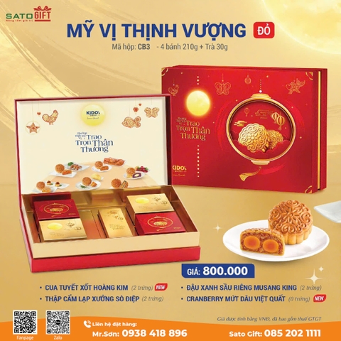 Bánh Trung Thu KIDO's Bakery - Combo Mỹ vị Thịnh Vượng Đỏ (4 bánh 210g + Trà 30g)