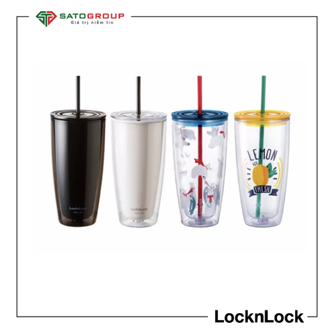 Ly nhựa 2 lớp Lock&Lock kèm ống hút 750ml HAP507BLK