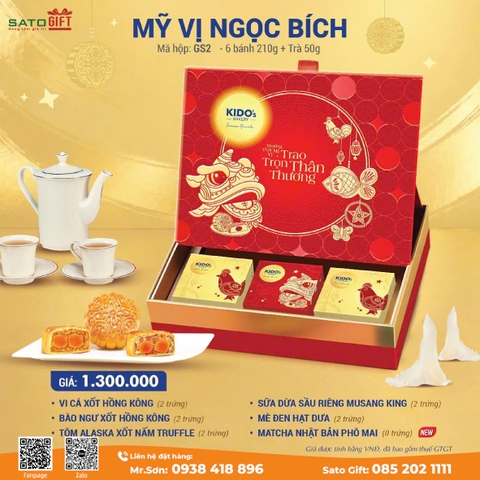 Bánh Trung Thu KIDO's Bakery - Combo Mỹ vị Ngọc Bích (6 bánh 210g + Trà 50g)