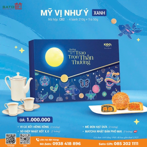 Bánh Trung Thu KIDO's Bakery - Combo Mỹ vị Như Ý Xanh (4 bánh 210g + Trà 50g)