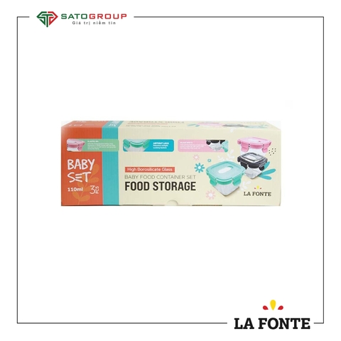 Bộ 3 hộp thủy tinh chịu nhiệt đựng thức ăn em bé 110ml La Fonte 003384