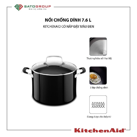 Nồi Chống Dính 7.6 L KitchenAid Có Nắp Đậy Màu Đen