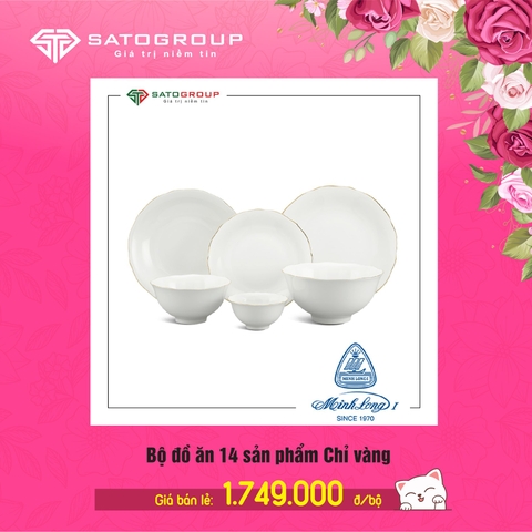 Bộ đồ ăn 14 sản phẩm - Mẫu Đơn IFP - Chỉ Vàng