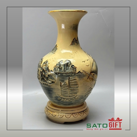 Bình phú quý thuận buồm xuôi gió đắp nổi vẽ vàng 24k