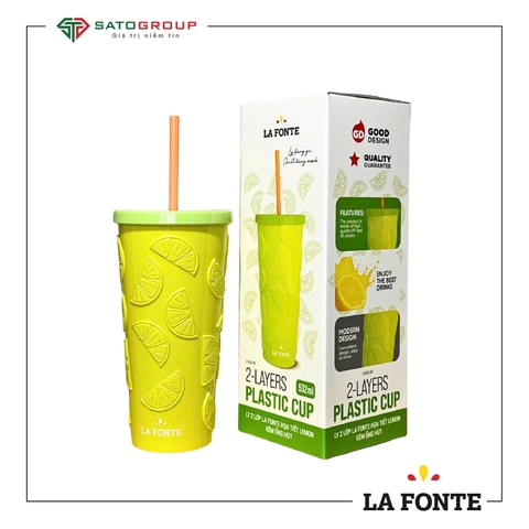 Ly 2 Lớp La Fonte Họa Tiết Lemon Kèm Ống hút-532ML-015653-GRE